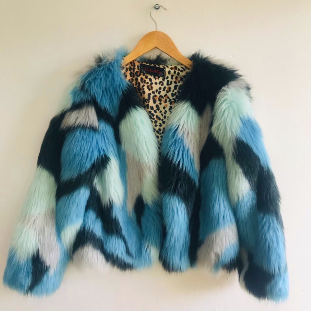 Blue Black Faux Fur Jacket